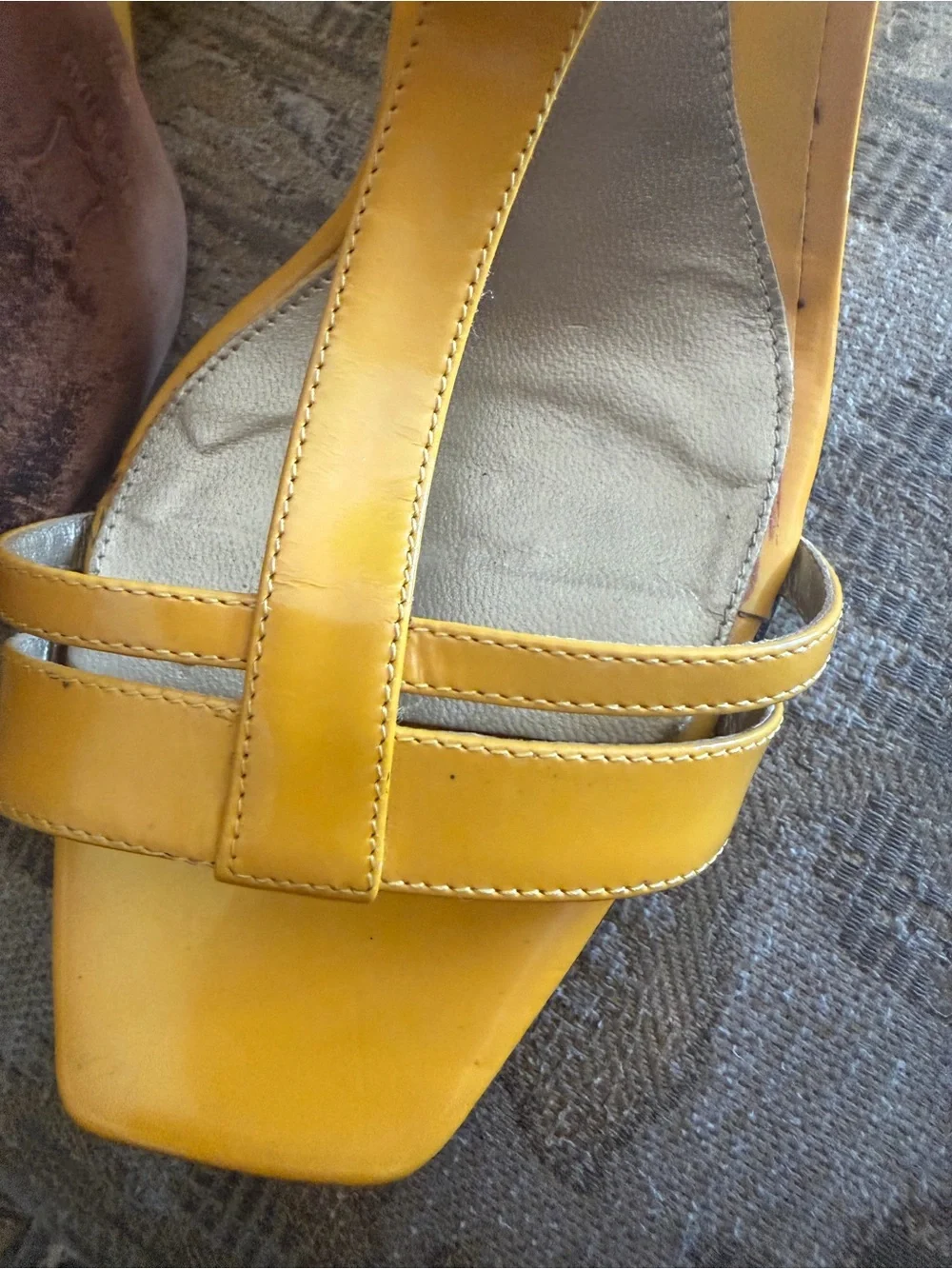 Via Spiga strappy Yellow Patent womens Wedge shoes size 9-1/2